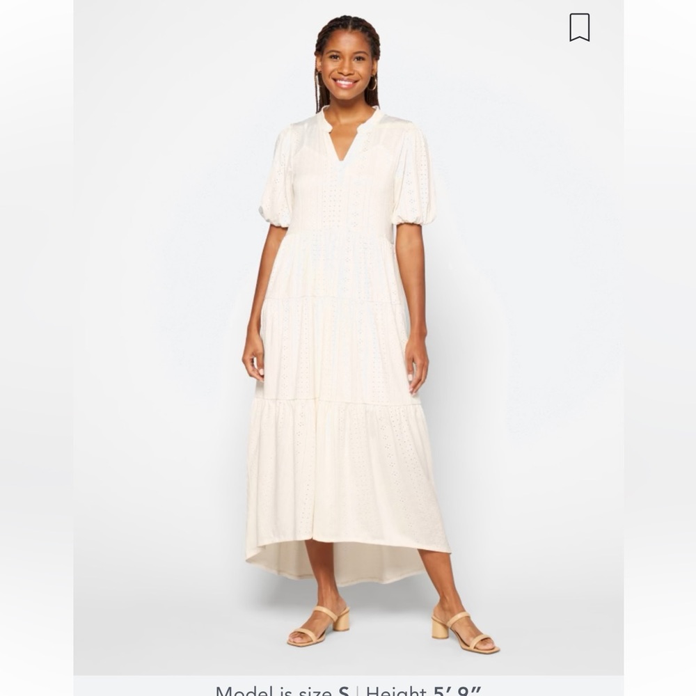 Bobeau Eyelet Tiered Midi Shirt Dress- size small
